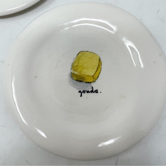 RAE DUNN Set Of 2 Two Round Cheese Plates Gouda & Goat 6” Round Ivory Shiny - Picture 2 of 5